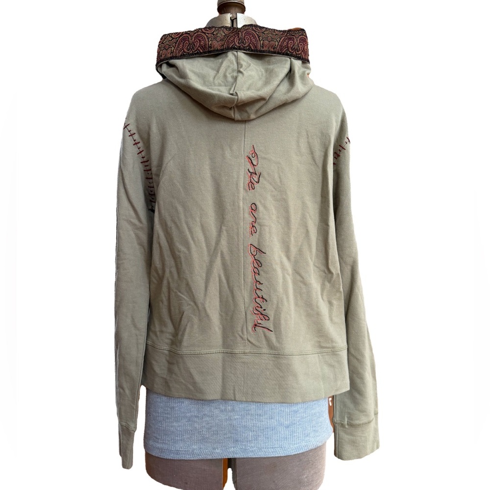 Embroidered Embellished Lightweight Zip Up Jacket With Hood Pockets - Picture 4 of 11
